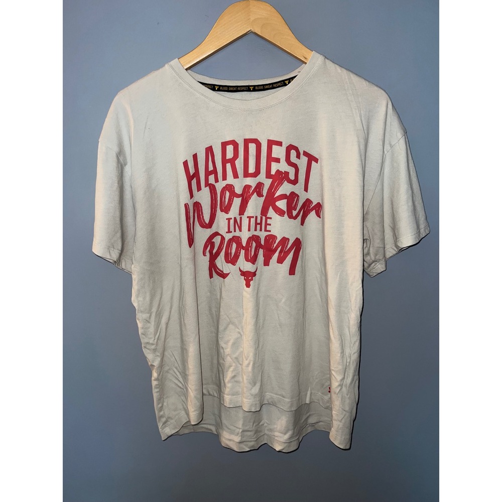 Under Armour Project Rock Hardest Worker in the Room T-Shirt Mens Large Gray